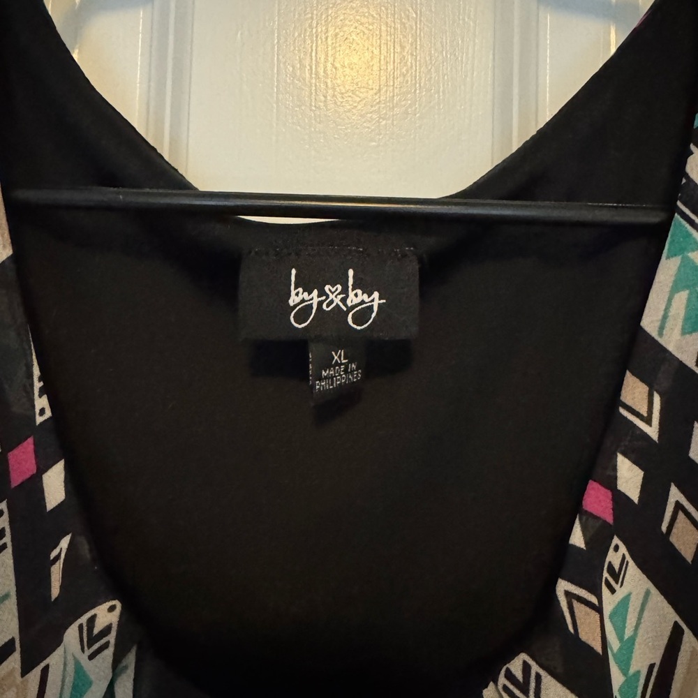 by & by Geometric Print Blouse - Black, Pink, Green - Picture 3 of 3